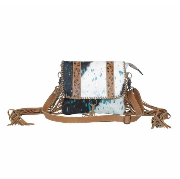 Cross Body Country Western Fringe Blue NFR Tooled Leather Bag Purse cowgirl - Picture 4 of 9